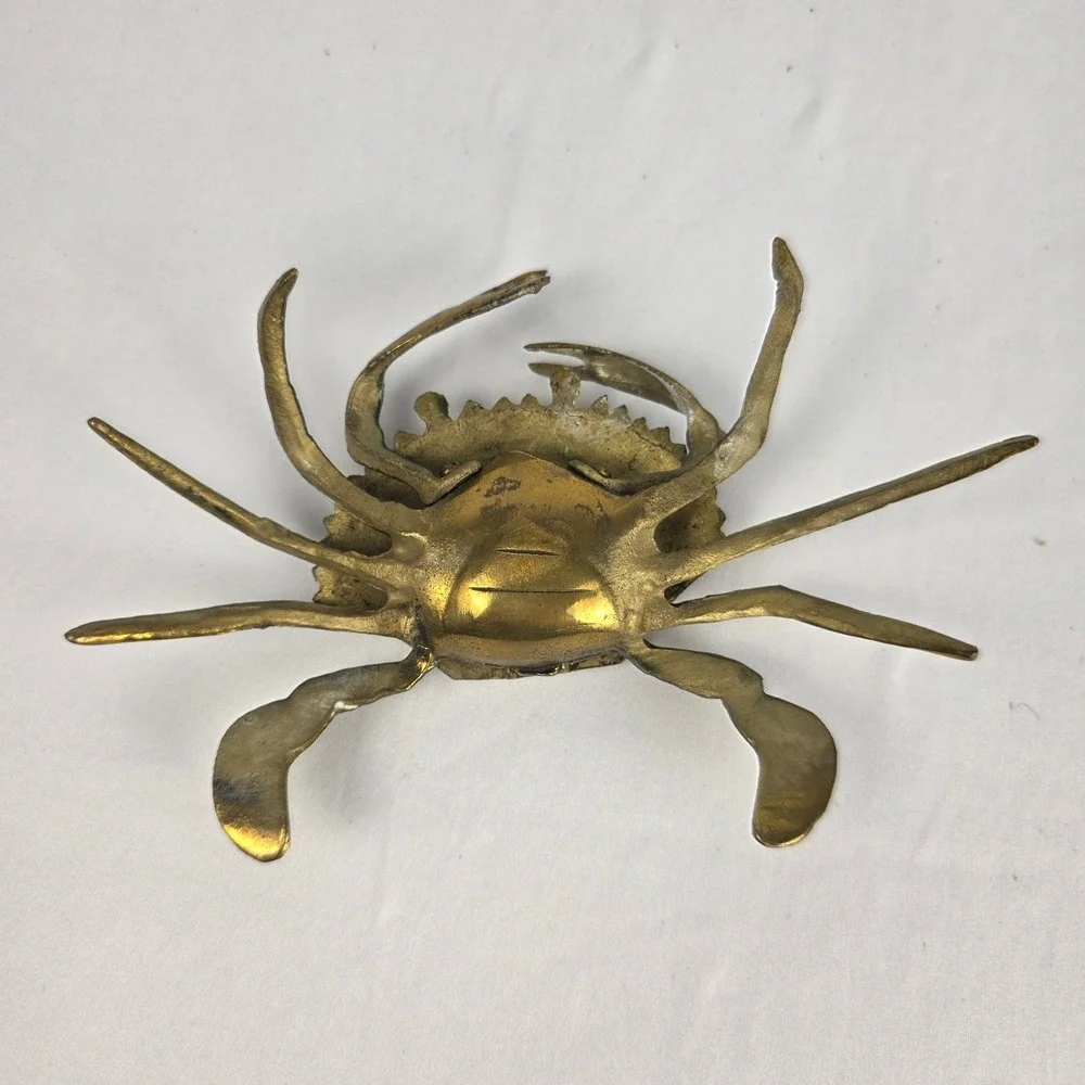 Vintage Brass Crab Trinket Box Hinged Lid Coastal Nautical Decor 7x5x2